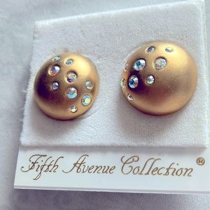 Gold and Aurora borealis Swarovski crystals in adjustable clip on earrings!